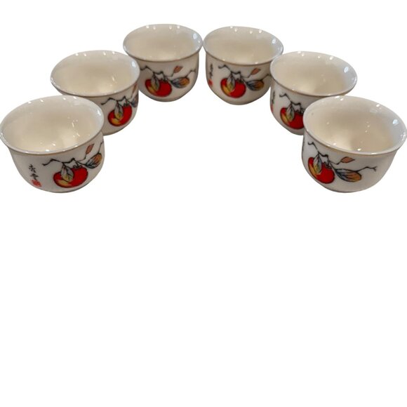 Snow Bone China Chinese Sake Cups Vintage Asian Orange Red White Gold Set Of 6 - Picture 8 of 8
